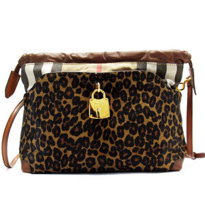 Burberry shoulder bag brown pony canvas leather